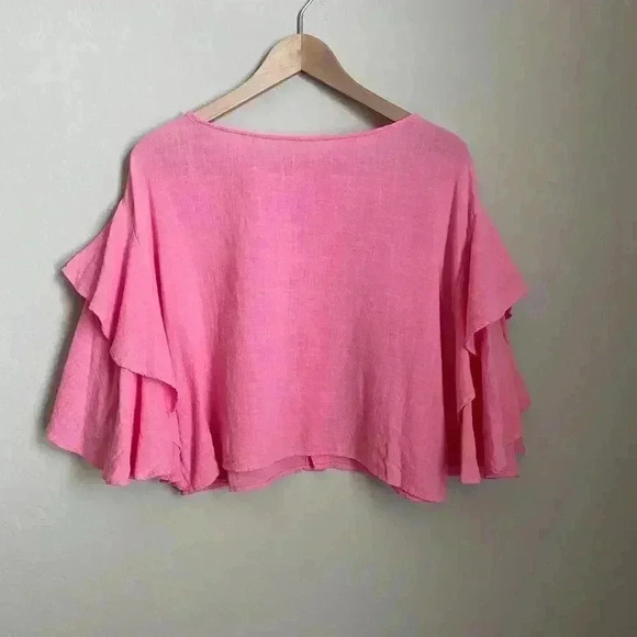 Anthropologie Lilka Flutter Sleeve Crop Pink Top Size Small‎ - Picture 2 of 9